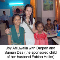 Joy Ahluwalia with Darpan and Suman Das (the sponsored child of her husband Fabian Holler)